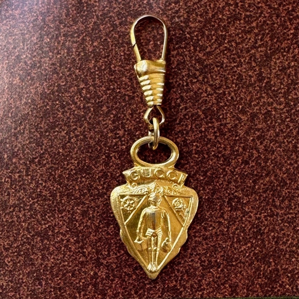 Authentic Vintage Gucci Knight Charm Pendant Zipper Pull, gold tone